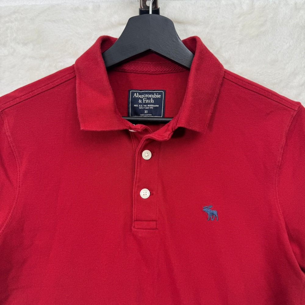 Abercrombie & Fitch Polo Shirt Mens XS Red Pique Short Sleeve Moose Logo Preppy - Picture 2 of 11
